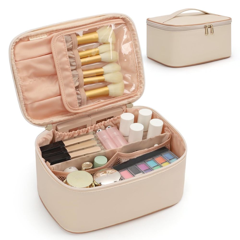 Beige Makeup Bag,travel Makeup Organizer Bag, Large Capacity Cosmetic Bags For🐤